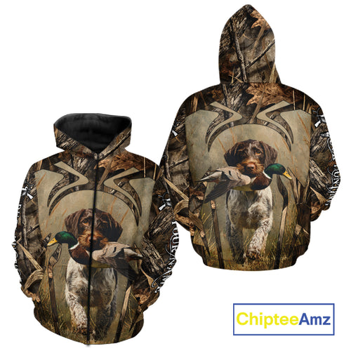 Mallard Duck Hunting German Wirehaired Pointer Dog Camouflage Shirts for Hunters, Duck Hunting Clothing NBT211