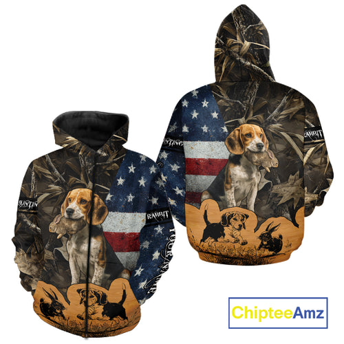 Custom Rabbit Hunting Camo US Flag 3D Shirts for Hunters, Rabbit Hunting Clothing NBT214