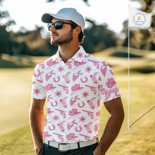Load image into Gallery viewer, Pink Western Cowgirl Mens Golf Polo Shirts, Cute Cowgirl Golf Shirts, Funny Country Style Shirt NBT476