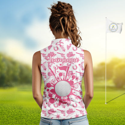 Pink Western Cowgirl Women Sleeveless Golf Polo Shirt, Cute Cowgirl Golf Shirts, Funny Country Style Shirt NBT476