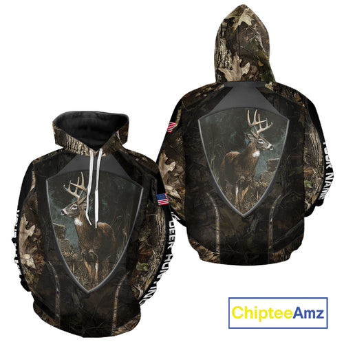 Whitetail Deer Hunting Camo US Flag 3D All Over Printed Shirts, Best Deer Hunting Gifts for Men NBT222