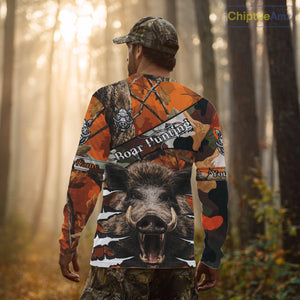 Wild Hog Hunting Orange Camouflage Custom Name Shirts, Personalized Boar Hunting Shirts NBT133