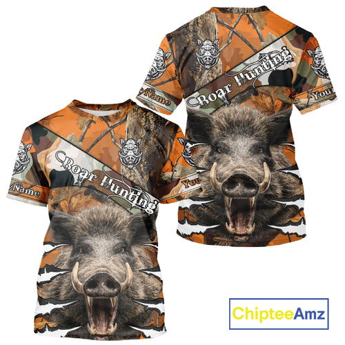 Wild Hog Hunting Orange Camouflage Custom Name Shirts, Personalized Boar Hunting Shirts NBT133