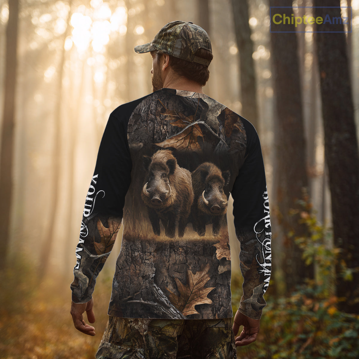 Wild Boar Hunting Forest Camouflage 3D Custom Name Shirts, Boar Hunting Gift Ideas for Hunters NBT224