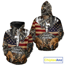 Load image into Gallery viewer, Custom Whitetail Deer Hunting Forest Camo Shirts with US Flag, Personalized Hunting Shirt NBT341