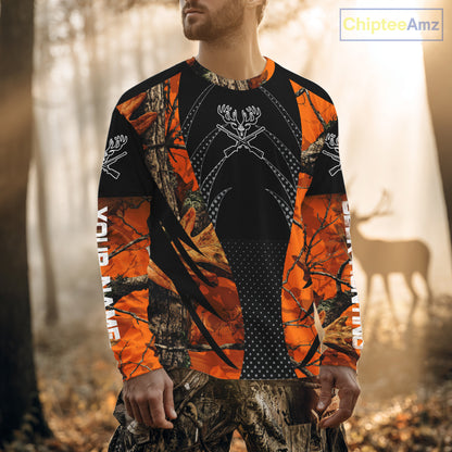 Personalized Deer Hunting Orange Camo 3D Printed Shirts, Hunting Gift Ideas for Hunter NBT237