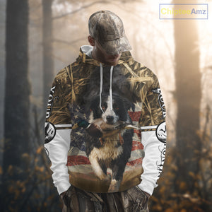 Border Collies Duck Hunting USA Flag Customized Name All Over Printed Shirts, Hunting Gifts NBT153