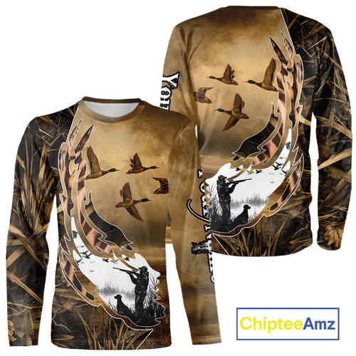 Duck Hunting Brown Grass Camo 3D All Over Printing Custom Name Shirts, Duck Hunting Gifts NBT168