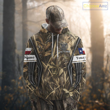 Load image into Gallery viewer, Texas Flag Wild Boar Hunting Camo Custom Name Shirts, TX Hog Hunting Shirt for Hunter NBT174