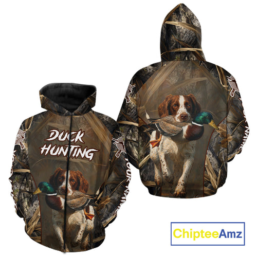 Brittany Dog Mallard Duck Hunting 3D Custom Name Shirts for Men, Hunting Gifts for Hunters NBT254