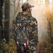 Load image into Gallery viewer, American Flag Boar Camo Hunting Shirt, Best Hunting Clothes for Boar Hunting Season NBT185