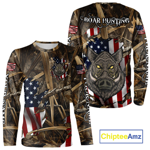 American Flag Boar Camo Hunting Shirt, Best Hunting Clothes for Boar Hunting Season NBT185