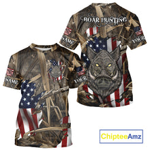 Load image into Gallery viewer, American Flag Boar Camo Hunting Shirt, Best Hunting Clothes for Boar Hunting Season NBT185
