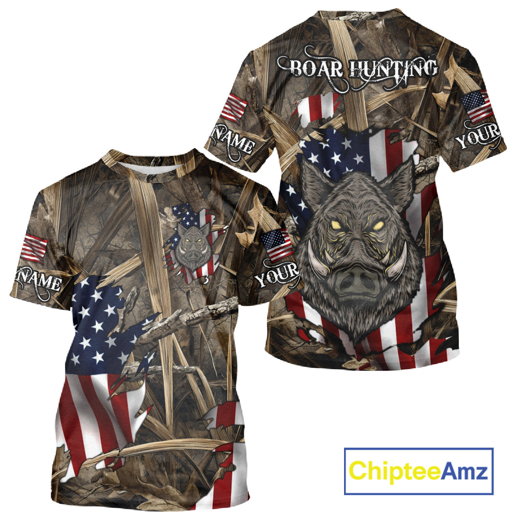 American Flag Boar Camo Hunting Shirt, Best Hunting Clothes for Boar Hunting Season NBT185