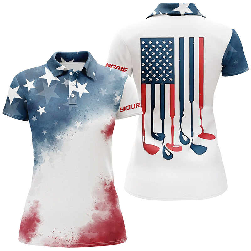 Watercolor American Flag Golf Polo Shirts Patriotic Usa Golf Shirts For Women Cool Golf Gifts LDT0497