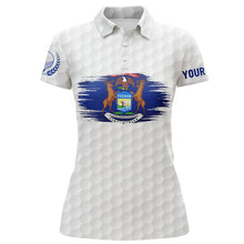 Load image into Gallery viewer, Michigan Flag White Golf Ball Pattern Polo Shirts Custom Patriotic Golf Shirts For Women LDT0499