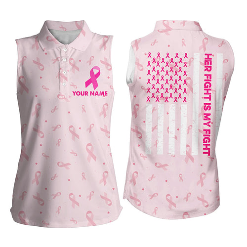 Cute Ribbon Breast Cancer Awareness Pink Women Sleeveless Polo Shirt American Flag Golf Tops For Women LDT0501