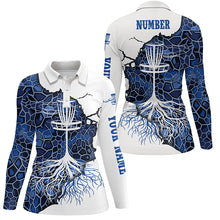 Load image into Gallery viewer, Blue Camo Womens Disc Golf Polo Shirt Geometric Custom Disc Golf Tops For Women Golf Gifts LDT1034