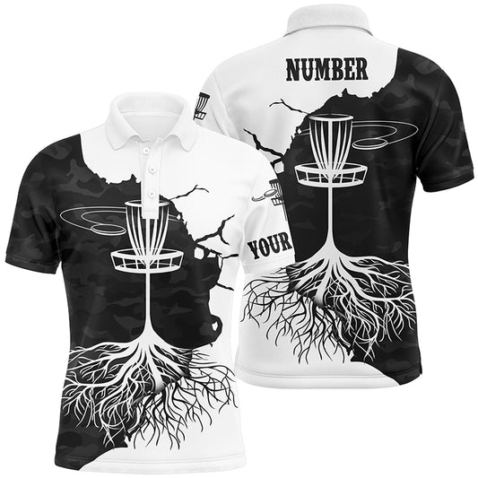 Black Camo Mens Disc Golf Polo Shirt Custom Black White Disc Golf Shirts For Men Disc Golf Gifts LDT1035