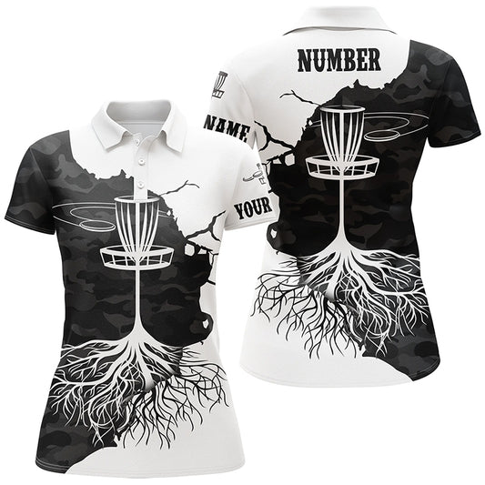 Black Camo Womens Disc Golf Polo Shirt Custom Black White Disc Golf Tops For Women Golf Gifts LDT1035