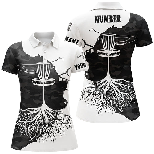 Black Camo Womens Disc Golf Polo Shirt Custom Black White Disc Golf Tops For Women Golf Gifts LDT1035