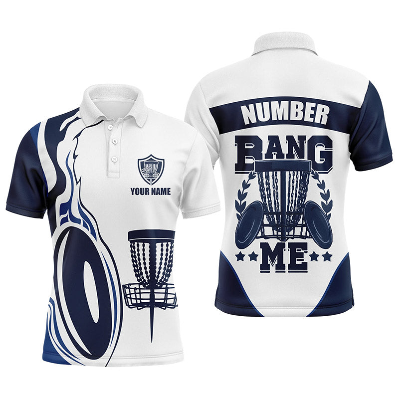 Bang Me Mens Disc Golf Shirts Navy & White Custom Polo Shirt For Mens Disc Golf Gifts LDT0507