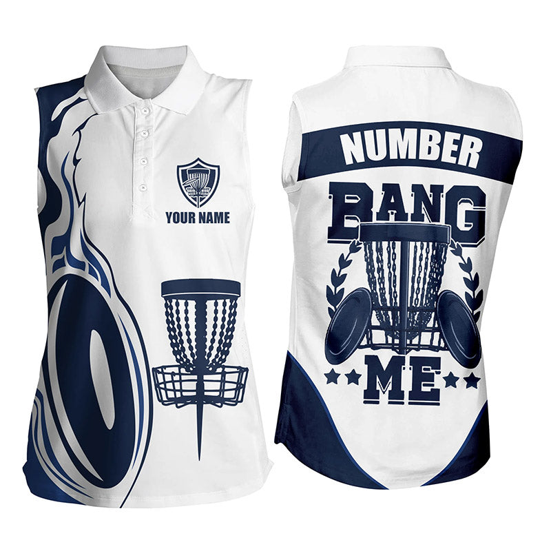 Bang Me Womens Sleeveless Disc Golf Shirt Navy & White Custom Polo Shirt For Womens Disc Golf Gifts LDT0507