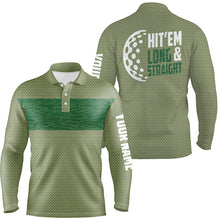Load image into Gallery viewer, Hit &#39;Em Long &amp; Straight Golf Course Pattern Polo Shirts Custom Green Golf Shirts For Men LDT0227
