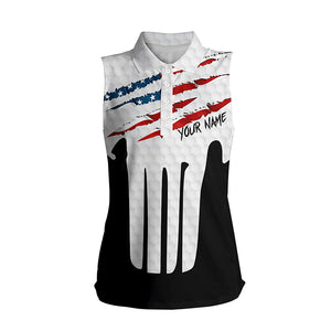 Ripped American Flag Sleeveless Golf Polo Shirts Custom Usa Golf Shirts For Women Patriotic Golf Gift LDT0229