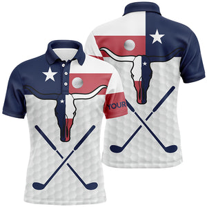 Golf Texas Longhorn Skull Mens Polo Shirt Texas Flag Golf Shirts For Men Patriotic Golf Gifts LDT0547