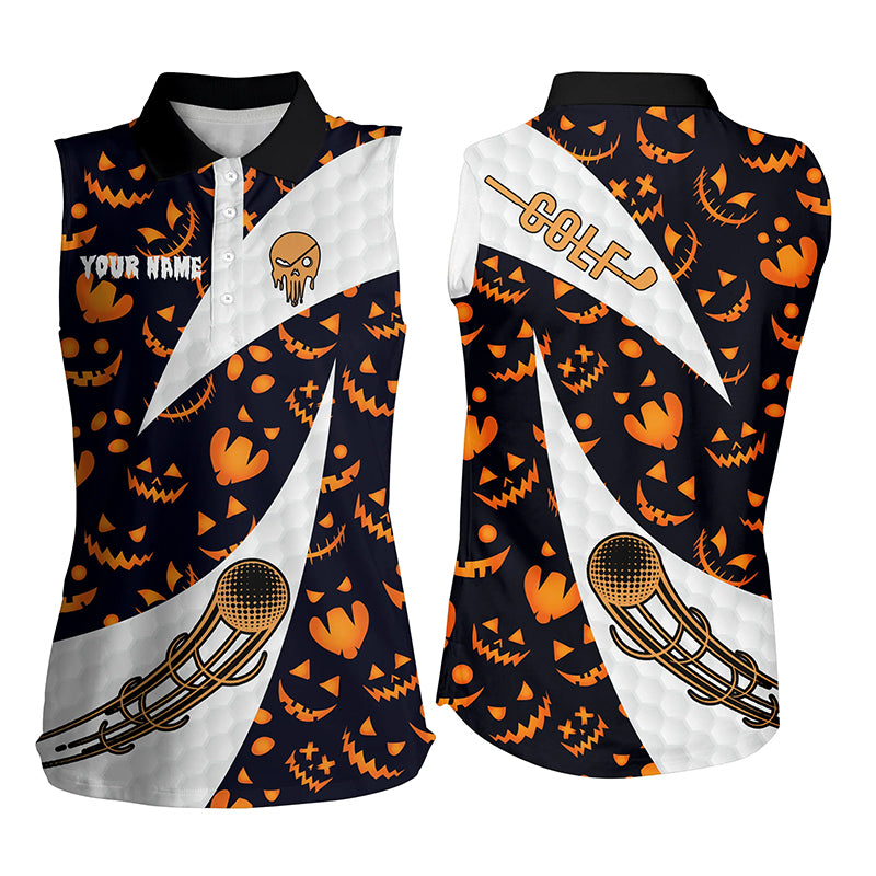Halloween Womens Sleeveless Golf Polo Shirt Custom Pumpkin Face Pattern Golf Shirts For Women Golf Gifts LDT0555