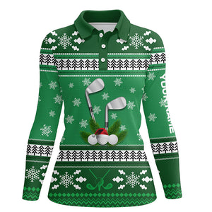 Custom Green Christmas Golf Polo Shirts Snowflakes Winter Golf Shirts For Women Golfing Gifts LDT0854