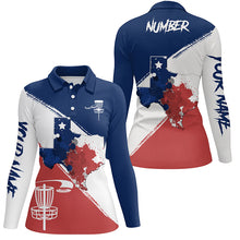 Load image into Gallery viewer, Texas Flag Watercolor Polo Disc Golf Shirts For Women Texas Map &amp; Flag Patriotic Golf Gifts LDT0270