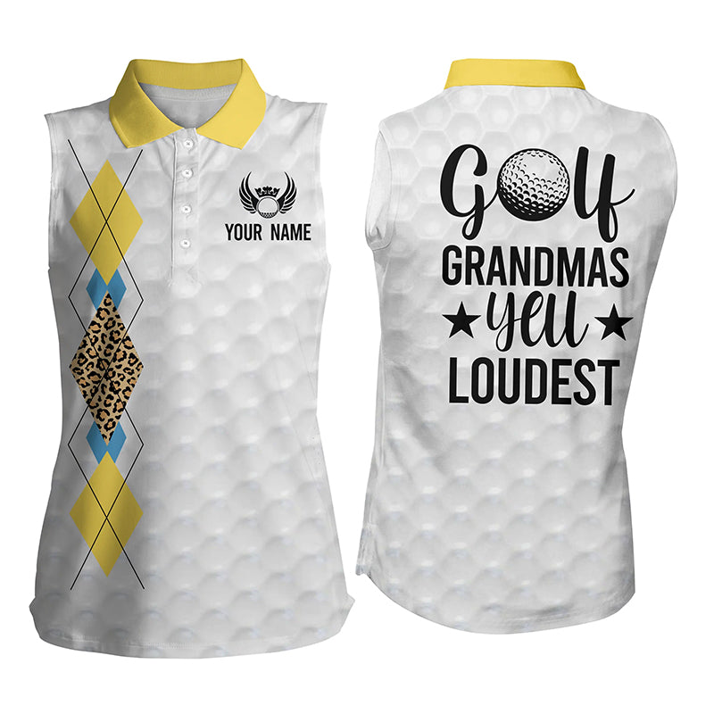 Womens Sleeveless Polo Shirt Golf Grandmas Yell Loudest Argyle Leopard Pattern Custom Ladies Golf Top LDT0889