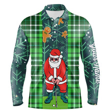 Load image into Gallery viewer, Christmas Santa Golf Mens Polo Shirt Flannel Plaid Pattern Green Golf Shirts For Men Golf Gifts LDT0894