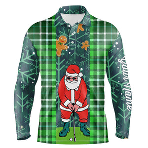 Christmas Santa Golf Mens Polo Shirt Flannel Plaid Pattern Green Golf Shirts For Men Golf Gifts LDT0894