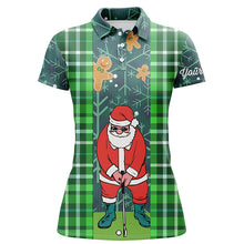 Load image into Gallery viewer, Christmas Santa Golf Polo Shirt Flannel Plaid Pattern Green Golf Shirts For Women Golf Gifts LDT0894