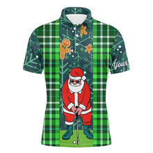 Load image into Gallery viewer, Christmas Santa Golf Mens Polo Shirt Flannel Plaid Pattern Green Golf Shirts For Men Golf Gifts LDT0894