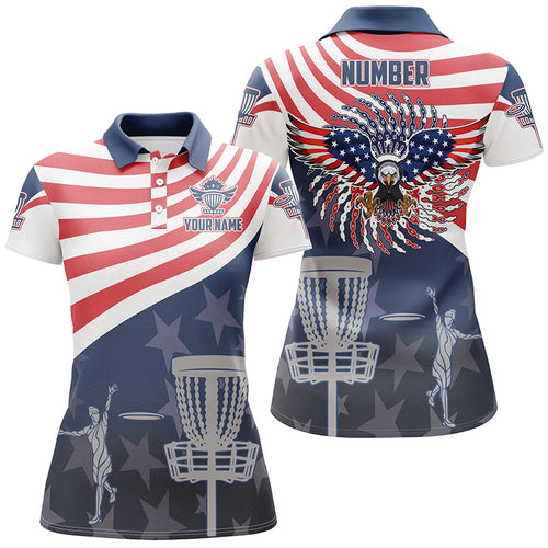 American Flag Disc Golf Polo Shirts Patriotic Us Eagle Custom Disc Golf Shirts For Women LDT0280