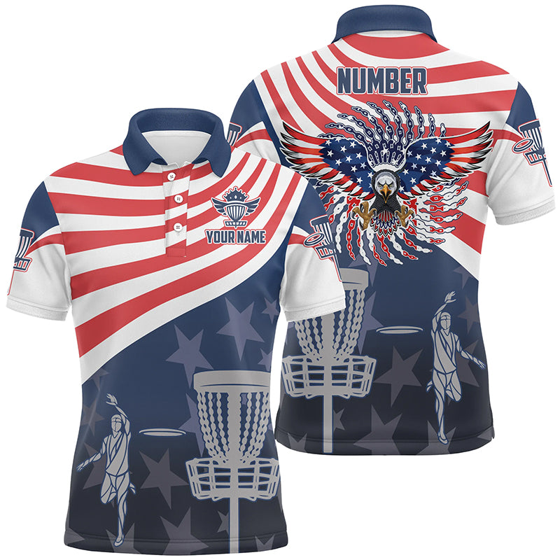American Flag Mens Disc Golf Polo Shirts Patriotic Us Eagle Custom Disc Golf Shirts For Men LDT0280