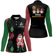 Load image into Gallery viewer, Happy Hallothanksmas Christmas Argyle Santa Playing Golf Womens Polo Shirt Funny Golf Tops LDT0594