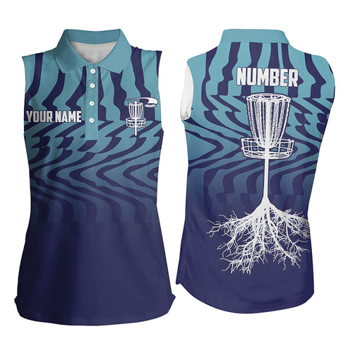 Gradient Light & Dark Blue Personalized Sleeveless Disc Golf Polo Shirts Cool Golf Gifts For Women LDT0283
