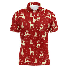 Load image into Gallery viewer, Deer In The Forest Mens Christmas Red Golf Shirts Custom Golf Shirts For Men Golf Gifts LDT0617