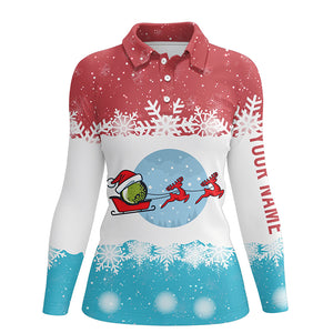 Reindeers Christmas Red Blue Womens Golf Polo Shirt Christmas Golf Shirts For Women Golf Gift LDT0643