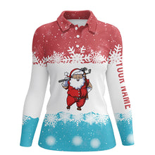 Load image into Gallery viewer, Santa Playing Golf Red Blue Womens Polo Shirt Christmas Golf Shirts For Women Golf Gifts LDT0644