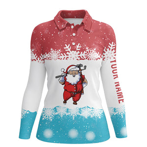 Santa Playing Golf Red Blue Womens Polo Shirt Christmas Golf Shirts For Women Golf Gifts LDT0644