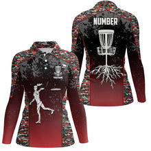 Load image into Gallery viewer, Red Camo Womens Disc Golf Polo Shirts, Custom Camouflage Golf Shirts For Women, Disc Golf Gifts LDT0091