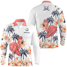 Load image into Gallery viewer, Mens Pink Tropical Golf Polo Shirts, Personalized Flamingo Golf Shirts For Men, Golf Gifts LDT0098