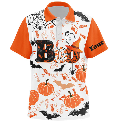 Boo Halloween Golf Pattern Orange Kids Polo Shirt Custom Funny Golf Shirts For Kid Golf Gifts LDT0345