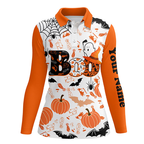 Boo Halloween Golf Pattern Orange Polo Shirt Custom Funny Golf Shirts For Women Golf Gifts LDT0345